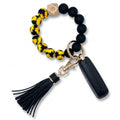 BIHRTC Key Ring Bracelet Car Keychain Holder Wristlet Silicone Women Beaded Bangle Chains - color: Sunflower