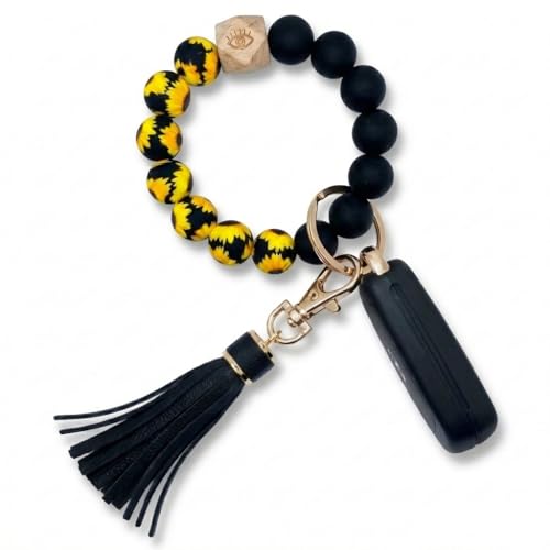BIHRTC Key Ring Bracelet Car Keychain Holder Wristlet Silicone Women Beaded Bangle Chains - color: Sunflower