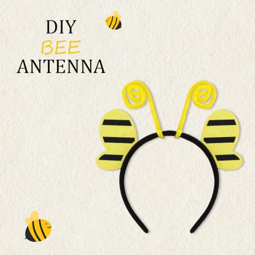 Bee Headband with Pipe Cleaner Antennae Yellow Black Striped - color: Bee with Wing