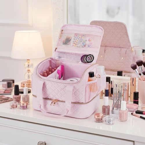 VOFIpremiAm Nail Polish Organizer,Pretty Nail Bag Organizer Case - color: Pale Pink, size: 50 Bottles