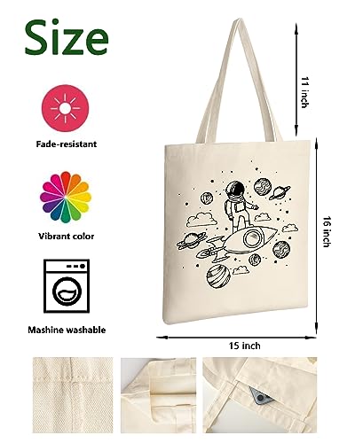AUSVKAI Canvas Tote Bag Aesthetic Cute For Women College Grocery Bag Cotton Cloth Beach Totes Gift - color: Astronaunt Rocket