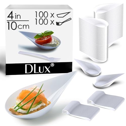 DLux 100 4-in Tear Drop Mini Appetizer Plates with Forks, White - color: White (100 dishes + 100 forks)