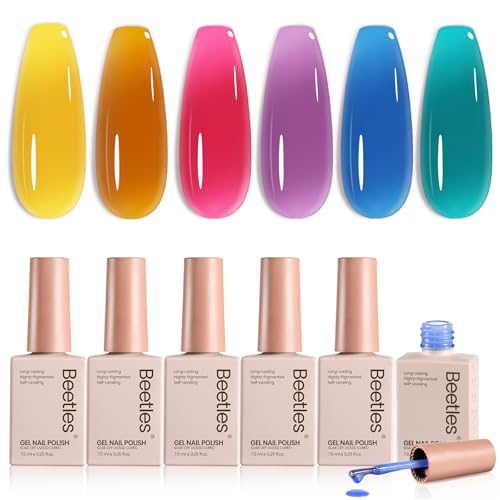 Beetles Jelly Gel Nail Polish Set, Luminous Cocktail 6 Colors Fall Gel - color: A - Sheer | Luminous Cocktail