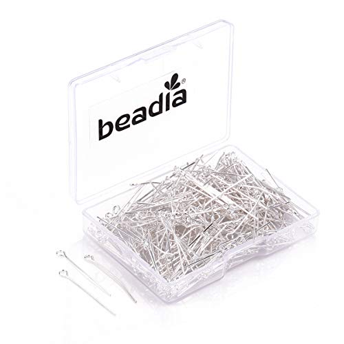 BEADIA Open Eye Pins Silver Head Pins for DIY Jewelry Making 30mm 300pcs - color: Silver, size: 30mm