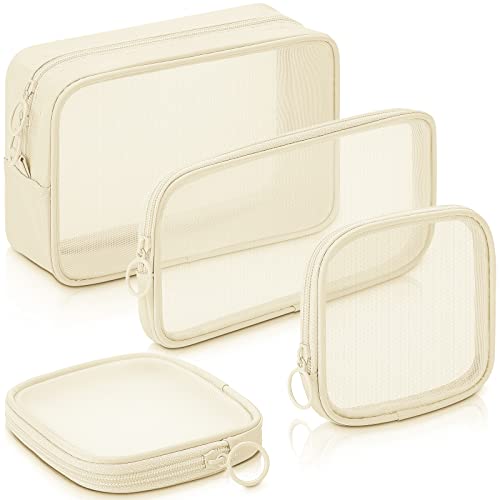 Weewooday 4Pcs Mesh Makeup Bag, Beige, Small, Large, Medium, Classic - color: Beige, size: Small, Large, Medium, style: Classic