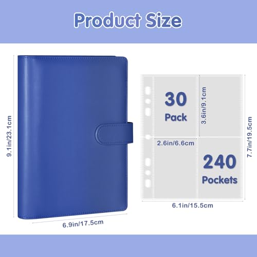 A5 Kpop Photocard Binder, PU Leather 6-Ring Album with Magnetic Closure, Includes 30 Pack 4-Pocket Pages for 240 Cards, Card Holder for Trading and Collectible Cards (Deep Blue) - color: Deep Blue