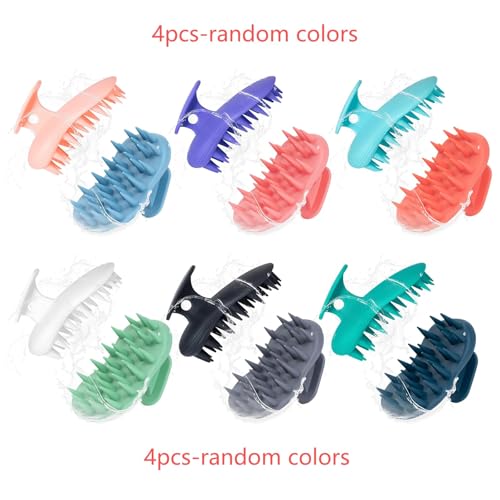 4pcs Shampoo Brush Hair Scalp Massager,100% Silicone Scalp Scrubber,Scalp Exfoliator for Stress Relax Hair Growth - color: Red+light Blue