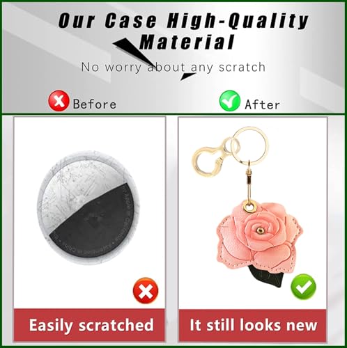 BORKUANA PU Leather Keychain holder Protective Case Compatible with AirTag - color: Rose C