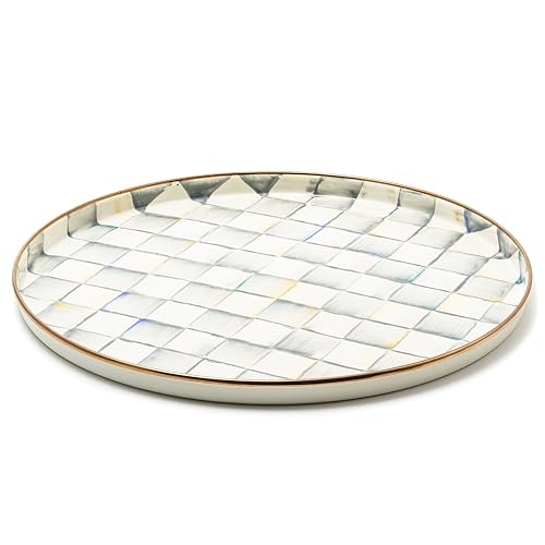 MACKENZIE-CHILDS Enamel Round Tray, Gray-and-White Sterling Check - color: Sterling Check