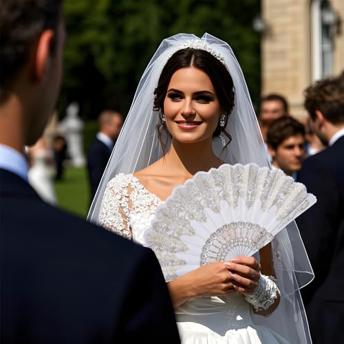 QIRMIZI 30 Pack Folding Handheld Fans,Silk Spanish Fan, Perfect for Weddings, Parties, and Dancing,White - color: White, size: 30 PACK