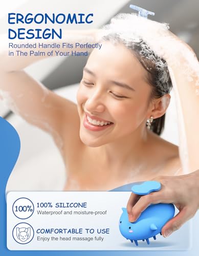 Shampoo Brush Scalp Massager, Silicone Hair Scrubber Wet & Dry, Blue - color: Blue
