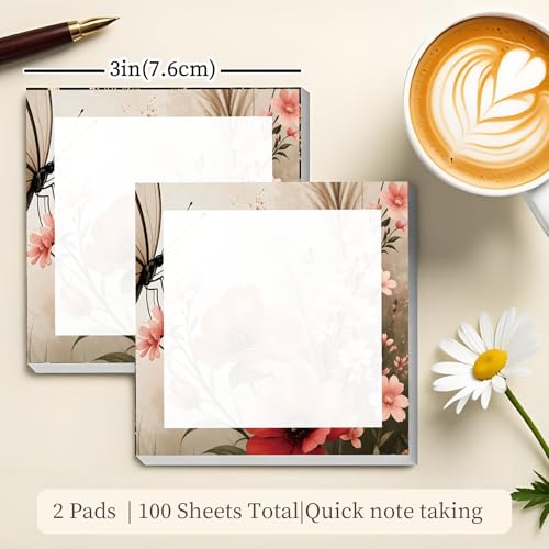 Sticky Notes 3x3 Inches, Cute Self-Stick Note Pads, Funny Memo Pads, Easy to Post Sticky Notes for Office, Home & Notebook Cute Butterfly Flower - color: Cute Butterfly Flower