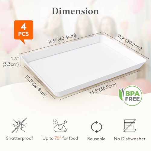 Lifewit 4-Pack 16" x 12" Extra Large Plastic Food Serving Trays for Party - size: Extra Large(16"x12")