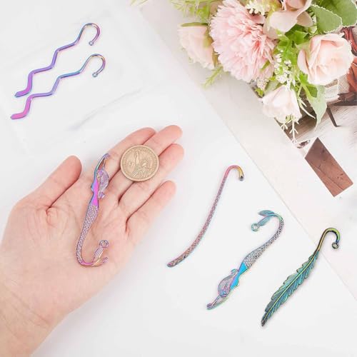 SUNNYCLUE 1 Box 8Pcs Bookmark Hooks Bulk Metal Hook Bookmarks Beading Antique Tibetan Alloy Vintage Book Mark Clip Back to School Book Marks for Crafting Jewelry Making Charm DIY Craft - color: 8pcs 4 Styles Rainbow Color Hook Bookmarks