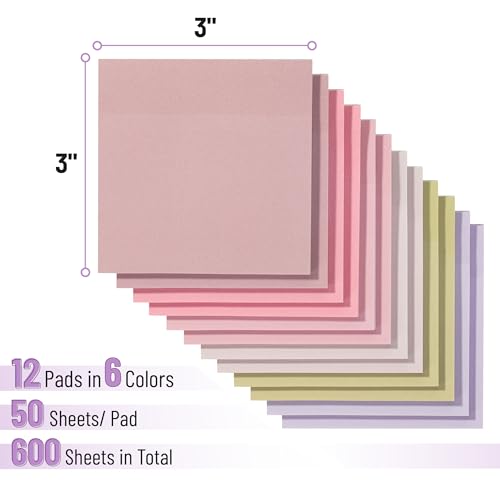 Mr. Pen- Sticky Notes, 3"x3", 12 Pads, 600 Sheets, Blooming Reverie - color: Blooming Reverie