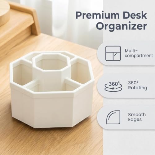 Jekelife 360 Degree Rotating Pen Holder,5-Compartment Desk Organizer,White - color: White, size: B