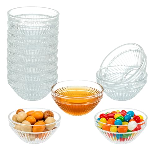 10 Set Mini Glass Prep Bowls, 2.5oz Ribbed Small Bowls Stackable Ingredient Dishes Clear Ramekins Pinch Bowl for Measuring Spices Dipping Sauces - style: Ribbed Glass