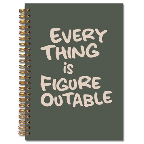 JINYO Everything is Figureoutable Inspirational Notebook, Motivational Journal for Women, Positivity Journal, Retro Green Positive Affirmation Spiral Notebooks 5.5x8.3 Inch - color: white Everything is Figureoutable Notebook