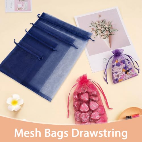 Crweety 50PCS Organza Bags 3x4 Navy Blue Small Gift Bags Mesh Drawstring - color: Navy Blue