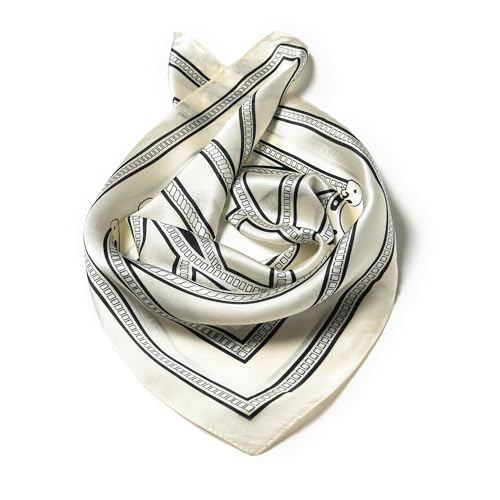 100% Mulberry Silk Scarf - 21" Square Lightweight Neckerchief, Gift Packed - color: White-5