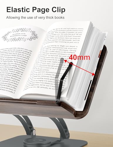 Tounee Book Stand for Reading, Adjustable Book Holder with 360° Swivel Base, Foldable Cookbook Stand Recipe Book Holder with Elastic Page Clips for Music Scores, Recipe, Tablet, Laptop-Gray - color: Gray