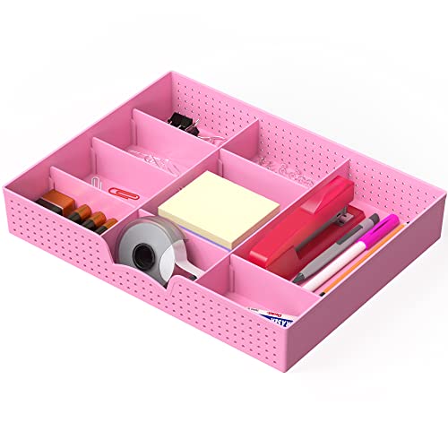 Simple Houseware Drawer Organizer Tray, 9 Adjustable Compartments, Pink - color: Pink, size: 1 Pack