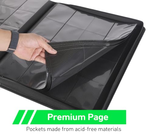 Top Loader Binder 16 Pocket, Holds 640+ Cards in 3" x 4" Toploaders, Ringless 20 Double-Sided Sleeves, Side-Loading, Spine Label with Maker Pen Toploader Binder for TCG, MTG, Sports Cards - color: Fluorescent Green, size: 16-Pocket, Holds 640 Cards