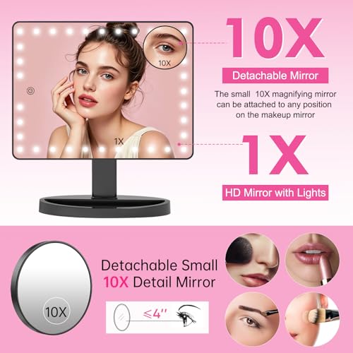 FUNTOUCH Large Lighted Makeup Mirror with Lights (Black) - color: Black D