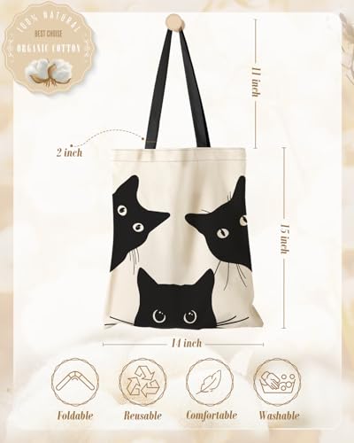 Miss Adola Canvas Tote Bag for Women with Inner Pocket - color: Three Black Cat