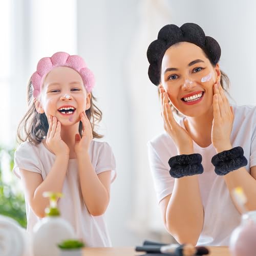 Beleki Spa Headband for Washing Face, Sponge Makeup Skincare Headband & Wristband Set Non Slip Headbands Soft Puffy Headwear Hair Accessories for Women Girls, Black - color: Black