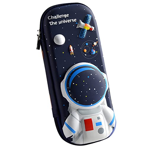 3D Astronaut Pencil Case for Kids Boys, Waterproof Pencil Box with Compartments Pen Pouch (Dark Blue) - color: Astronaut