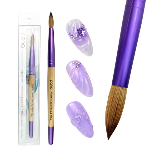 PANA Pure Kolinsky Hair Acrylic Nail Brush - Round Shape Purple Ferrule with Beige Wood Handle (Size 8) - color: Beige, size: Size 8