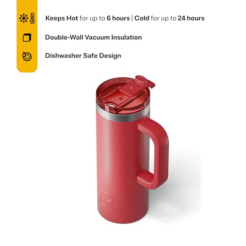 RTIC 20oz Road Trip Travel Mug with Lid and Handle, Ceramic Lined, Flag Red - color: Flag Red, size: 20 Ounces