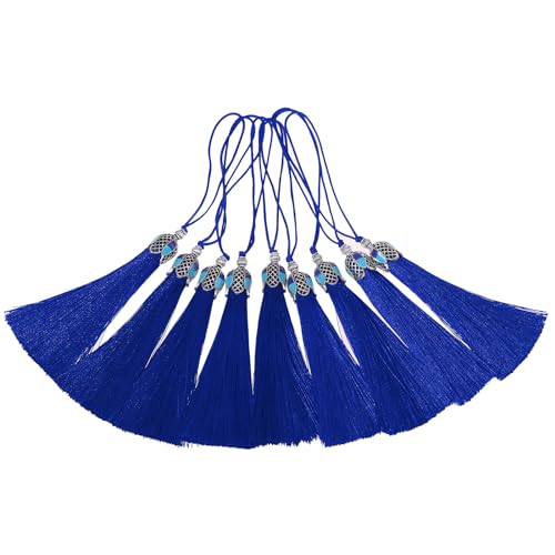 20pcs 16cm/6.3inches Vintage Silver Color Bookmark Tassels Silky Handmade Soft Craft Tassels with Loops for Bookmarks, Crafts and Jewelry Making (Blue) - color: Blue
