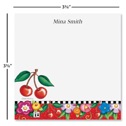 Current Mary Engelbreit s Personalized Cheery Cherry Note Sheets in Cube - 400-Sheets, 3.38x 3.38, Acrylic Case, Memo Sheets, Shopping List, to-Do Notes, Office Organizer - color: Mary Cherry