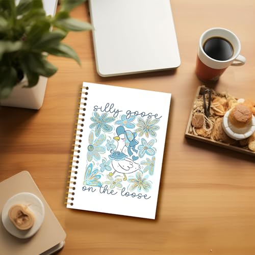 Guymn Blue Boho Floral Goose Notebook, Glitter Cute Goose Journal for Kids Girls, Geese Animal Lover Gifts Hardcover Spiral Notebooks Journals 5.5x8.3 Inch - color: Section 17