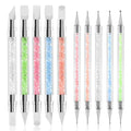10PCS Nail Art Gel Carving Pen Acrylic Nail Dotting Pen Rhinestone Handle Double-Ended Silicone Nail Art Pen Brushes for Design Nail Foil Carving Drawing and 3D Effect Shaping Drawing Dotting Tools - color: 10 pcs style A