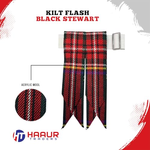 Men's Men's Tartans Kilt Flashes with Heavy Buckle Elastic Adjusters Fit - color: Black Stewart