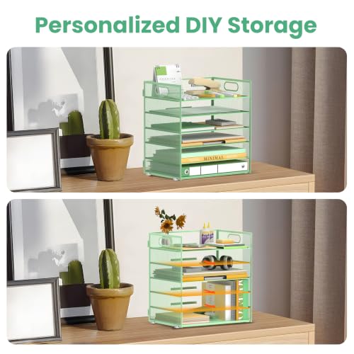 Daltack 6-Tier Paper Organizer for Desk with Handle, Green - color: Mint Green