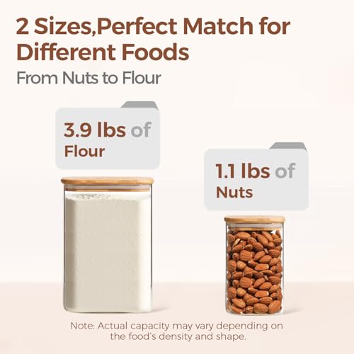 ComSaf Glass Storage Containers with Bamboo Lids 1.2/3.6 Qt 2 Pack - color: 3.6Qt/1.2Qt-Square