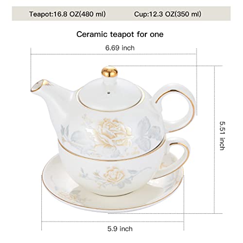 Tea for One Set, Teapot and Cup Set, Gold Rose - color: Gold Rose