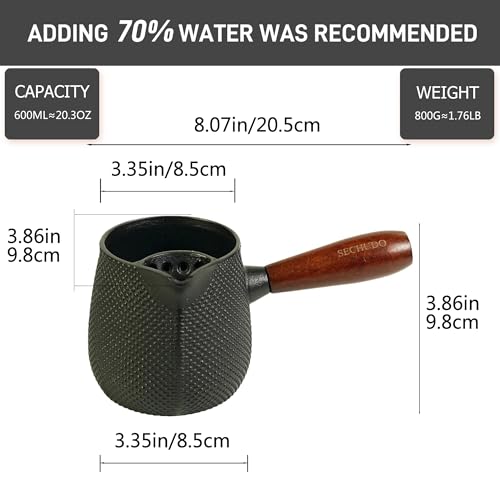 Small Cast Iron Teapot, Japanese Style Tea Kettle without Lid, 20.3oz Tea Pot with Stainless Steel Tea Ball for Loose Tea, Wooden Side-handle Tea Set for Stovetop Safe(600ml) - color: 20.3oz Dots Pattern