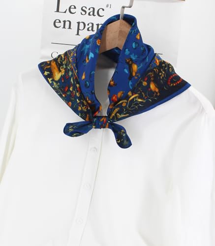 ANDANTINO 100% Mulberry Silk Scarf -21” Square Neckerchief with Gift Packed - color: Gold&royal Blue