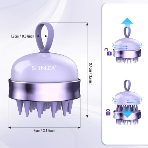 SHINLEA 2 in 1 Scalp Massager Hair Growth,Scalp Scrubber with Soft Silicone Bristles for Dandruff Removal,Shampoo Brush for Exfoliation,Head Massager for Both Wet and Dry Use (Purple) ﻿ - color: Purple