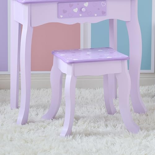Teamson Kids Classic Hearts Prints Gisele Wood Play Vanity Set, Purple - color: Purple