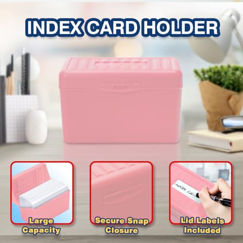 H4D 3x5 Index Card Holder with 100 Index Cards and 25 Dividers, Light Pink - color: Light Pink, size: 3"x5"