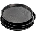 Hacaroa 4 Pack Round Restaurant Serving Trays, 11.5 Inch Plastic Food Service Trays Non-Skid Food Platter for Cafeteria, Bar, Coffee Shop, Hotel, Tailed Lines, Black