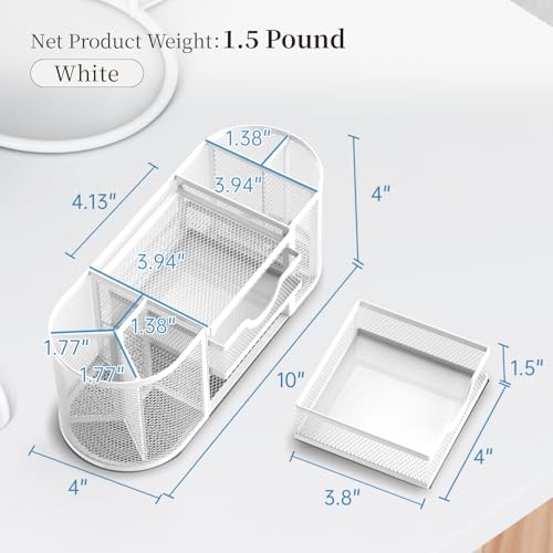 SUPEASY Mesh Desk Organizer, Pen Holder for Desk with 2 Drawers, White - color: Pearl White