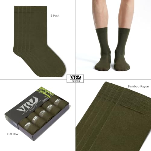 VRD Men's Dress Socks Bamboo Rayon, 5-Pack Crew Socks, Multiple Colors and Designs, Shoe Size 8-13, Gift Box - color: 17: Green, 5-pack Solid