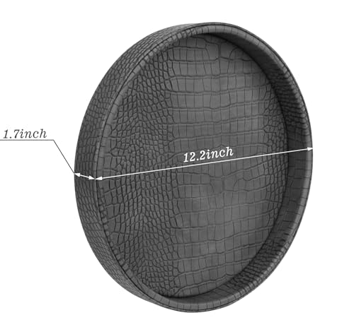 HofferRuffer Faux Leather Round Serving Tray, Vegan Croco Leather Decorative Tray, Food Tray for Storage Drinks, Snack & Cosmetics, Dia.12'' x 1.6'' (Dark Grey) - color: Dark Grey, size: 12"